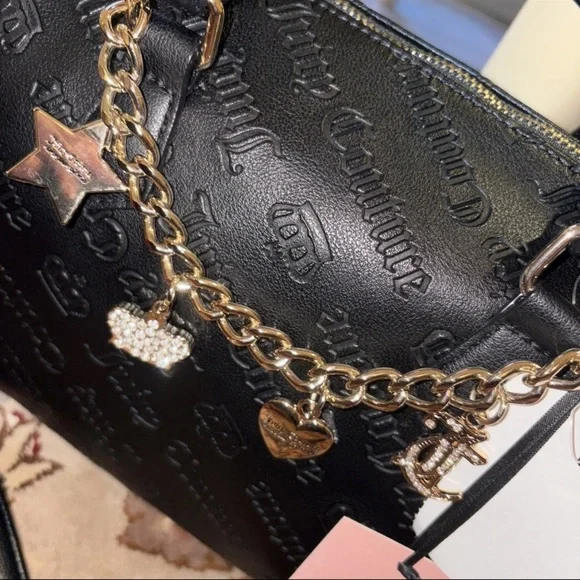 Juicy Couture Black Satchel with Gold Charm Chain - Picture 7 of 15